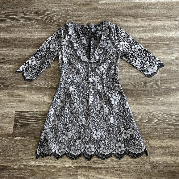 For Love and Lemons Theodora Black Lace Mini Dress Sz Large Floral Ruffle Party - Picture 11 of 16